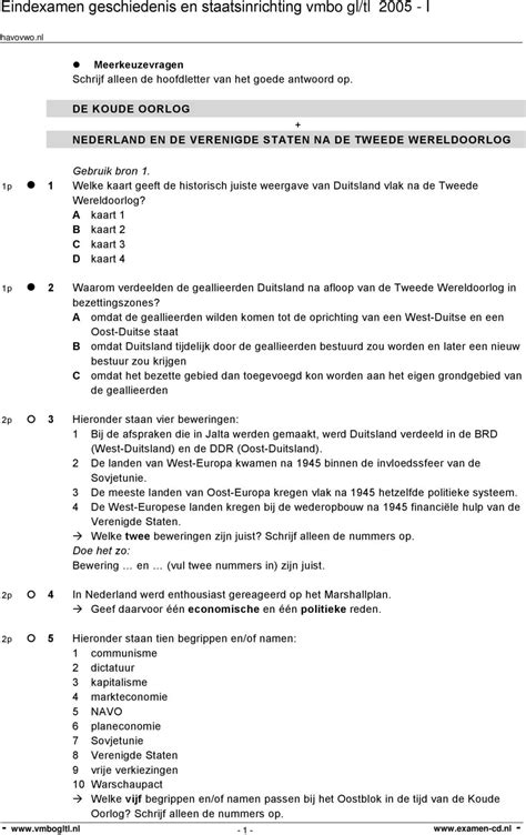 Eindexamen Geschiedenis En Staatsinrichting Vmbo Gl Tl I Pdf Gratis