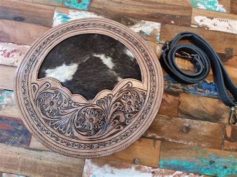 Western Hand Tooled Leather Canteen Purse Round Leather Purse Hand