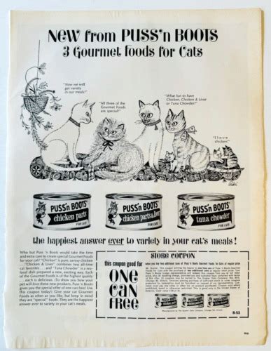 Vintage 1963 Puss N Boots Cat Food Advertising 14x11 Ephemera Wall