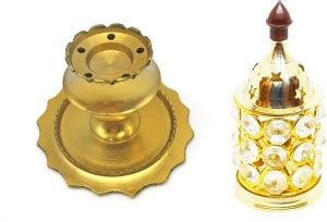 Utkarsh Combo Of Crystal Akhand Diya Decorative Brass Oil Lamp Tea