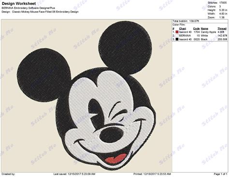 Classic Mickey Mouse Face Filled Embroidery Design Etsy