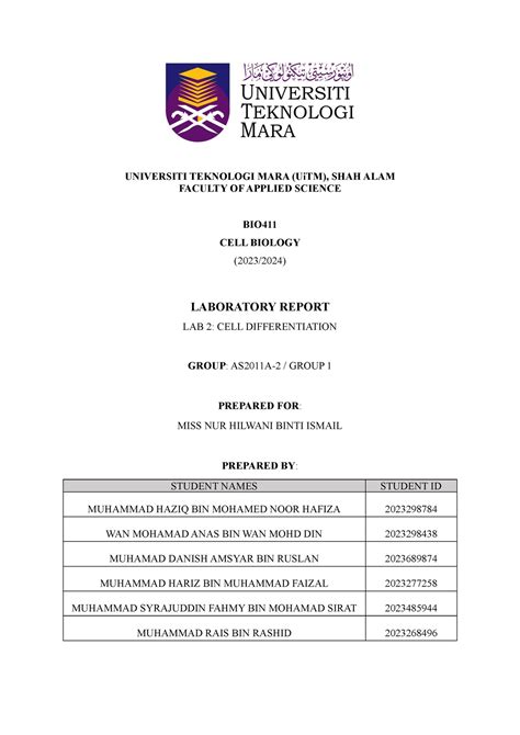 BIO411 LAB 2 CellDifferentiation Lab Reports UNIVERSITI TEKNOLOGI