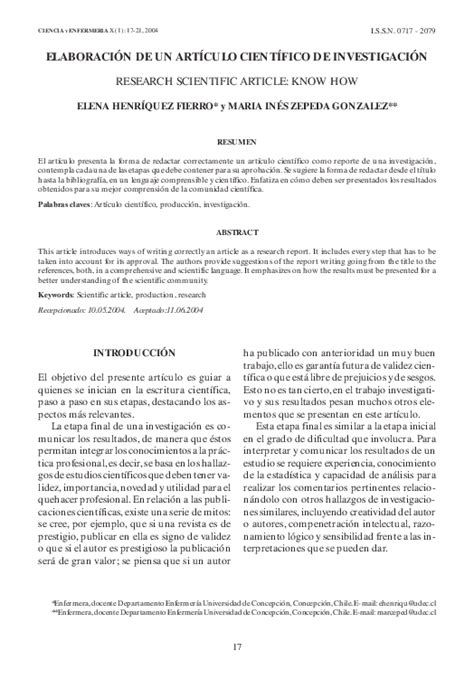 Pdf ElaboraciÓn De Un ArtÍculo CientÍfico De InvestigaciÓn Elena