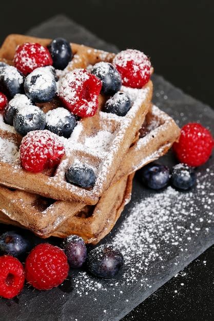 Free Photo Waffles With Raspberry And Blueberry