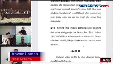 Pembacaan Putusan Mk Tolak Gugatan Masa Jabatan Presiden Video