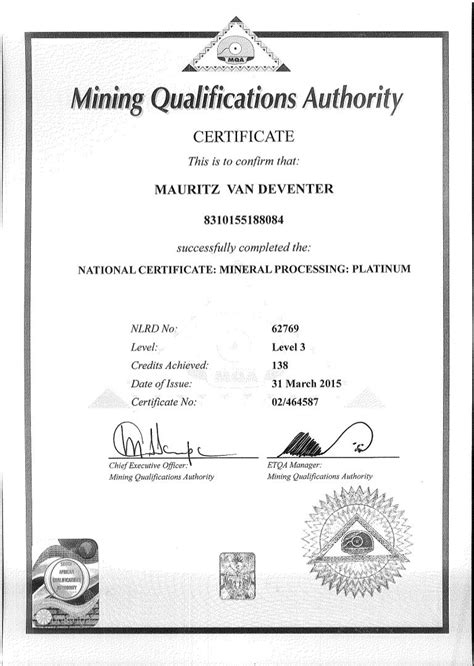 Mqa National Certificate Mineral Processingplatinum Level 3