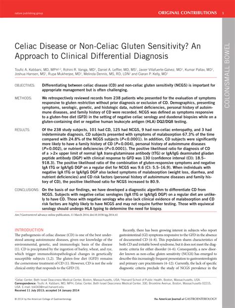 Pdf Celiac Disease Or Non Celiac Gluten Sensitivity An Approach To Clinical Differential