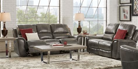 Lanzo Gray Leather 3 Pc Living Room With Reclining Sofa Living Room