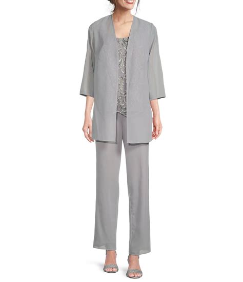 Le Bos Embroidered Round Neck Sleeve Chiffon Piece Pant Set