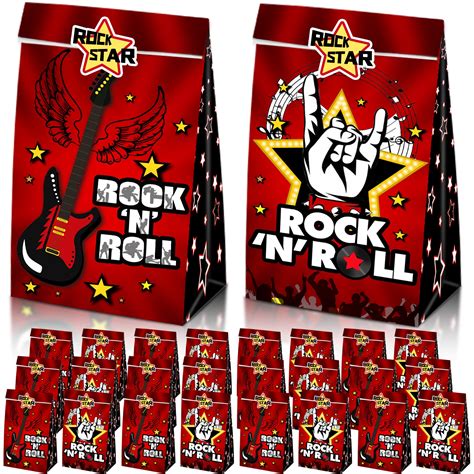 24 Pcs Music Theme Rock And Roll Party Favor Bags With 30 Rock Star Stickers Rock N