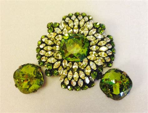 Huge Peridot Green And Yellow Schreiner Brooch By Integrityjewels 795