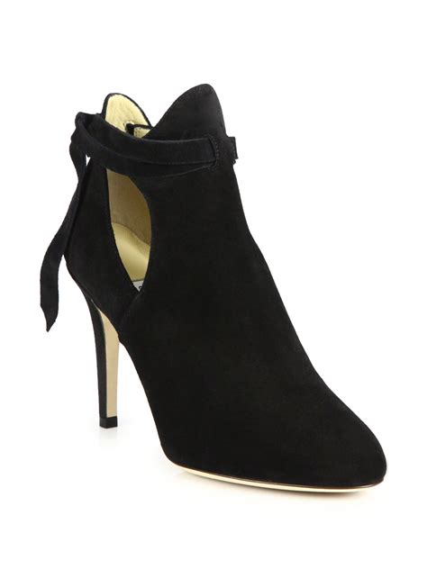 Jimmy Choo Marina 90 Suede Ankle Tie Booties In Black Lyst