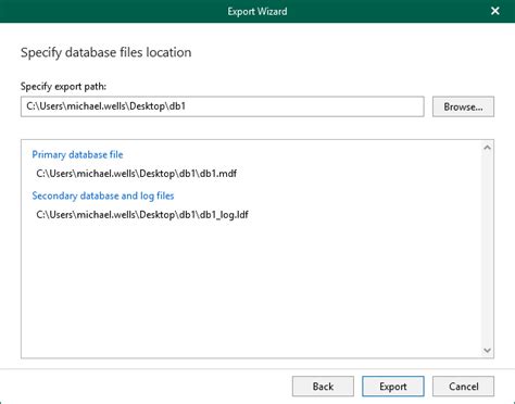 Step 4 Specify Export Location Veeam Backup Explorers Guide