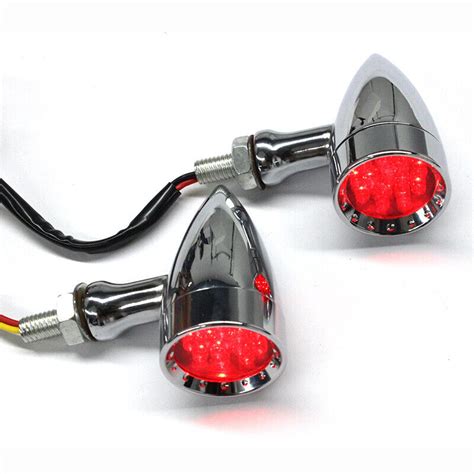 Chrome Motorcycle Led Bullet Red Brake Blinker Turn Signal Tail Light