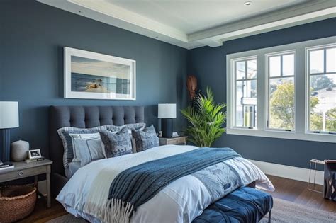 Premium Photo Sophisticated Bedroom With Dark Blue Walls