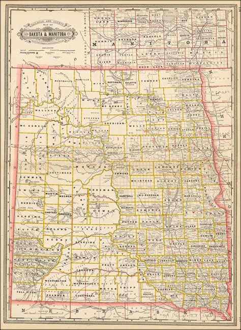 Railroad Map Of Dakota And Manitoba Barry Lawrence Ruderman Antique
