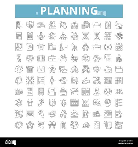 Planning icons, line symbols, web signs, vector set, isolated ...