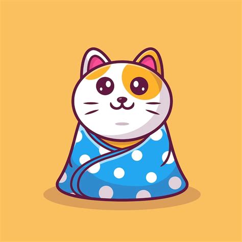 Premium Vector Cute Cat Sitting Wearing Blanket Cartoon Icon