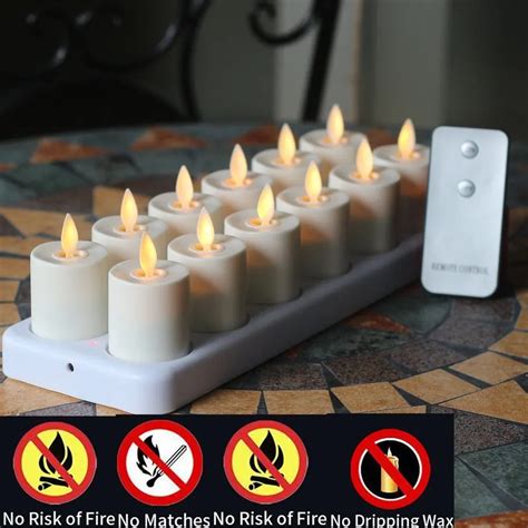 12pcs Remote Ready Rechargeable Flameless Tea Light Led Candles Light Votive 1 5x2 2inch