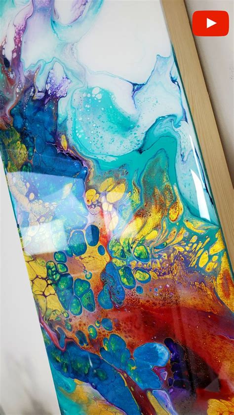 Wow Gorgeous Aqua Painting On A Long Panel Bright And Shiny Fluid