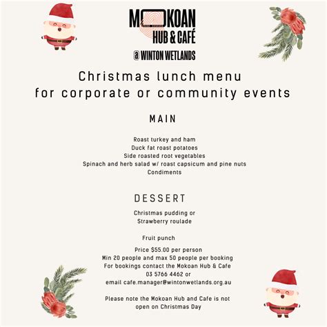 Christmas Lunch Menu Winton Wetlands