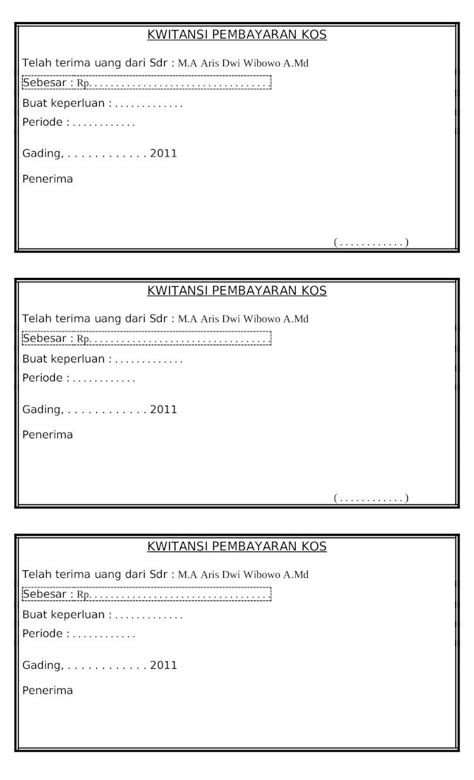 Doc Kwitansi Pembayaran Kos Pdfslidenet