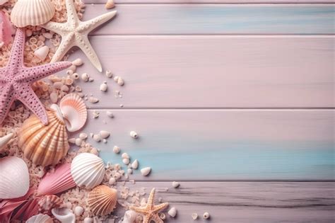 Premium Ai Image Sea Shells And Starfish On A Wooden Background