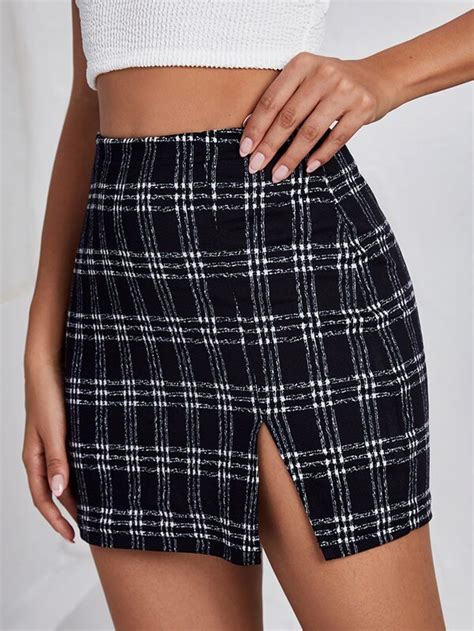 Shein Ezwear High Waist Plaid Slit Skirt Shein Usa