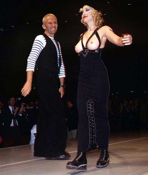 Madonna In Wearing A Boob Hole Dress Designed By Jean Paul