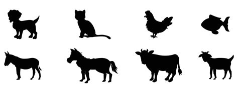 Different Farm Animals Silhouettes Set Vector Illustration Isolated On