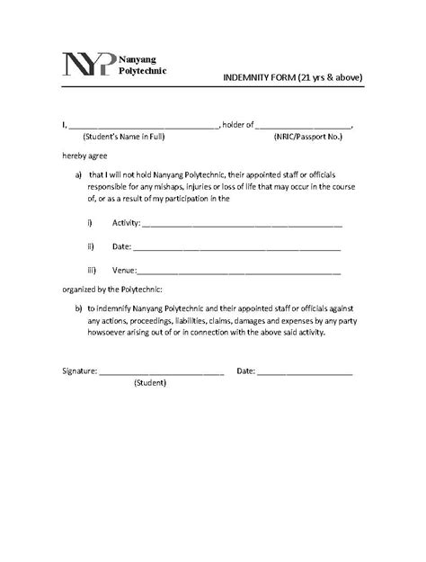 NYP TKD Indemnity Form