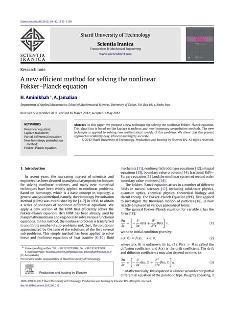 Pdf A New Efficient Method For Solving The Nonlinear Fokkerplanck