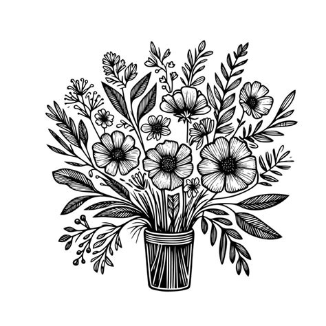 Black And White Flowers Hand Drawn Vector Illustration Isolated White