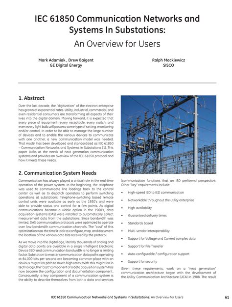 Iec Communication Networks And Systems In Substations An