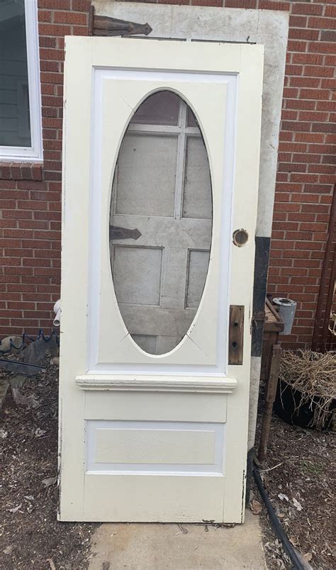 Antique Wood Beveled Oval Glass Entry Door 1900 Restoration Reclaimed Renovation Architectural