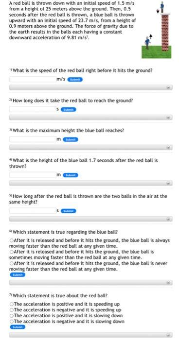 Solved A Red Ball Is Thrown Down With An Initial Speed Of Chegg