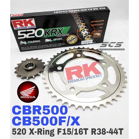 RK Sprocket Set Honda CBR500 520 X Ring Black Gold Chain Rantai Hitam