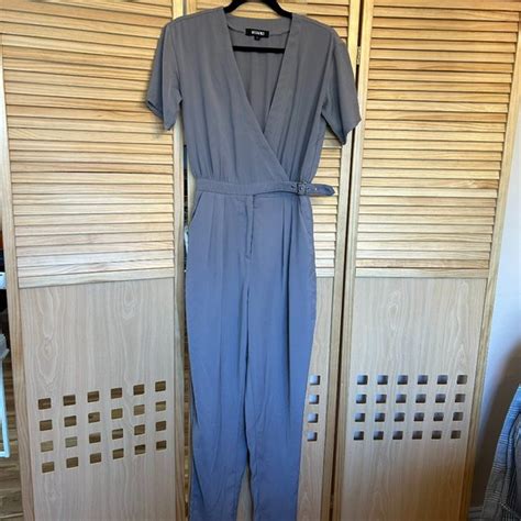 Missguided Pants And Jumpsuits Missguided Gray Belted Jumpsuit Poshmark