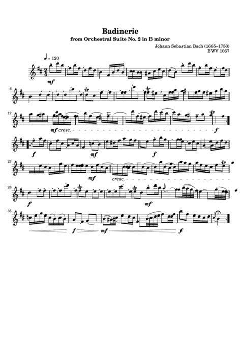 Badinerie From Orchestral Suite No 2 In B Minor By Bach Flute Sheet