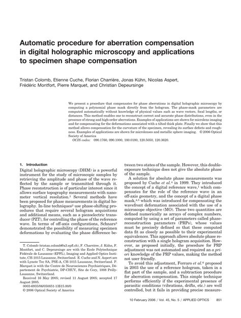 Pdf Automatic Procedure For Aberration Compensation In Digital