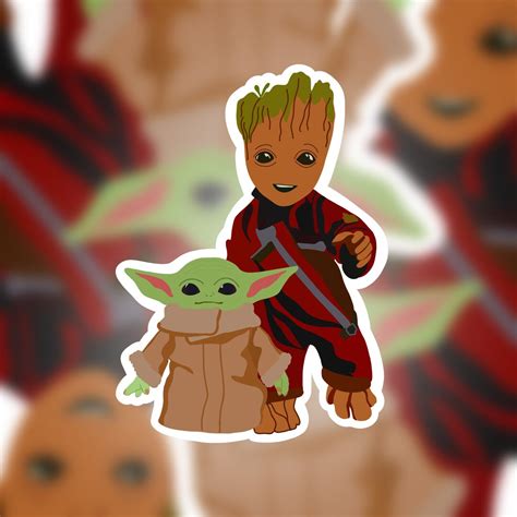 Baby Groot And Child Sticker Starwars And Marvel Fan Sticker