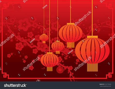 Cherry Blossom Chinese Lantern Chinese Lunar Stock Vector 122175259 Shutterstock