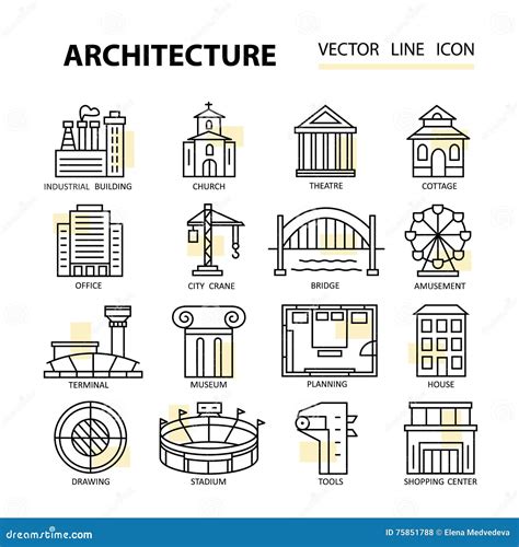 Set of Modern Linear Icons with Architecture Elements. Stock Vector ...