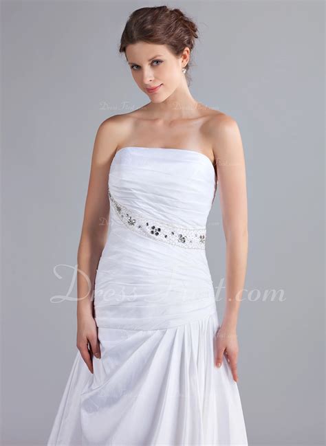 A Line Princess Strapless Chapel Train Taffeta Wedding Dress With