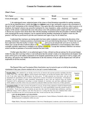 Fillable Online Consent For Treatment Andor Admission Fax Email Print