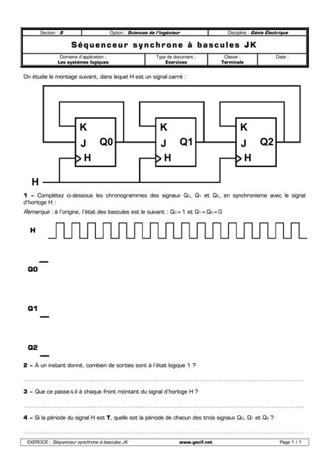 Compteur Synchrone Bascule Jk Exercice Corrig