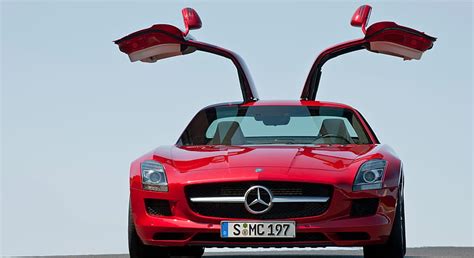 2010 Mercedes Benz Sls Amg Gullwing Doors Open Front Angle Car Hd