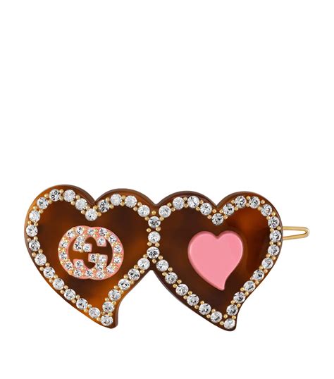 Womens Gucci Brown Interlocking G Hearts Hair Clip Harrods AE