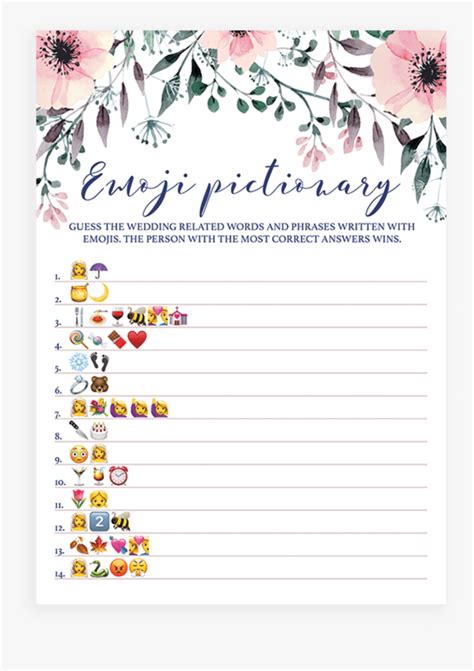 Blush Floral Bridal Shower Emoji Pictionary Game Printable HD Png