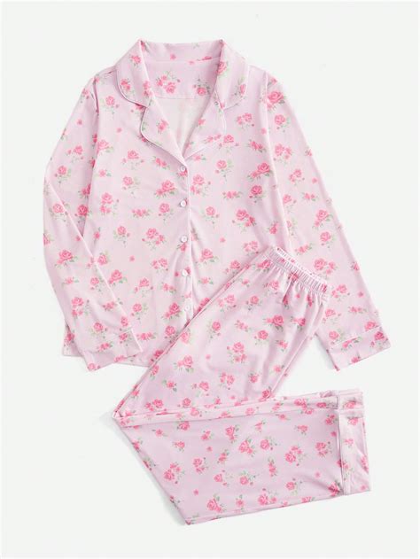 Frauen Blumenmuster Langarm Pyjama Set In Schlafanzug T Gliche